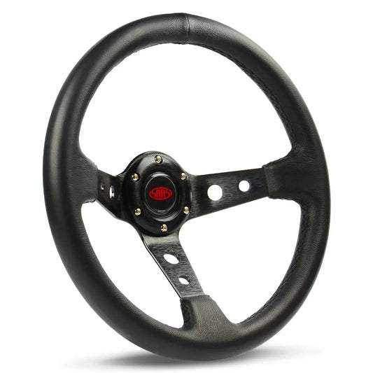 Steering Wheel Leather 14" GT Deep Dish Black With Holes