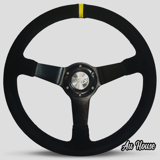 STEERING WHEEL SUEDE 14" ADR DRIFTER BLACK SPOKE