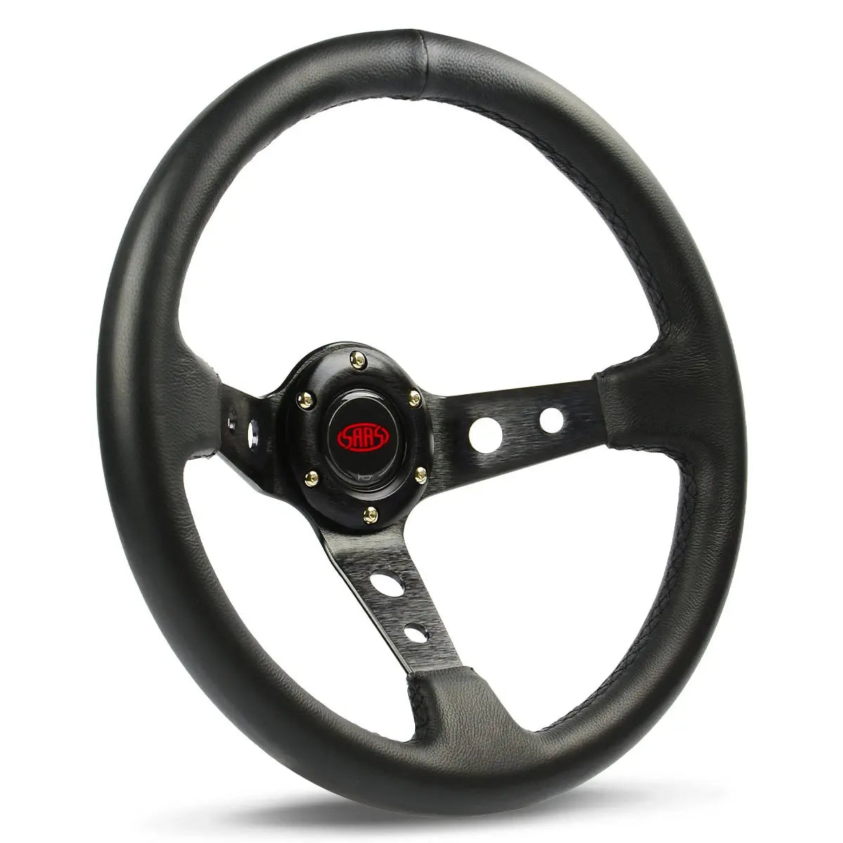 Steering Wheel Leather 14" GT Deep Dish Black With Holes