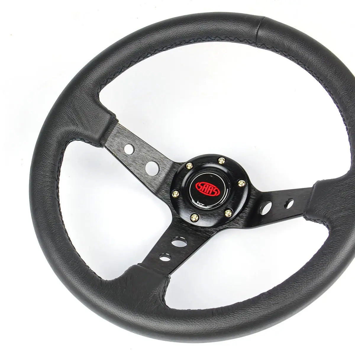 Steering Wheel Leather 14" GT Deep Dish Black With Holes