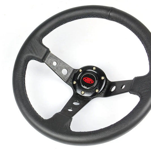 Steering Wheel Leather 14" GT Deep Dish Black With Holes
